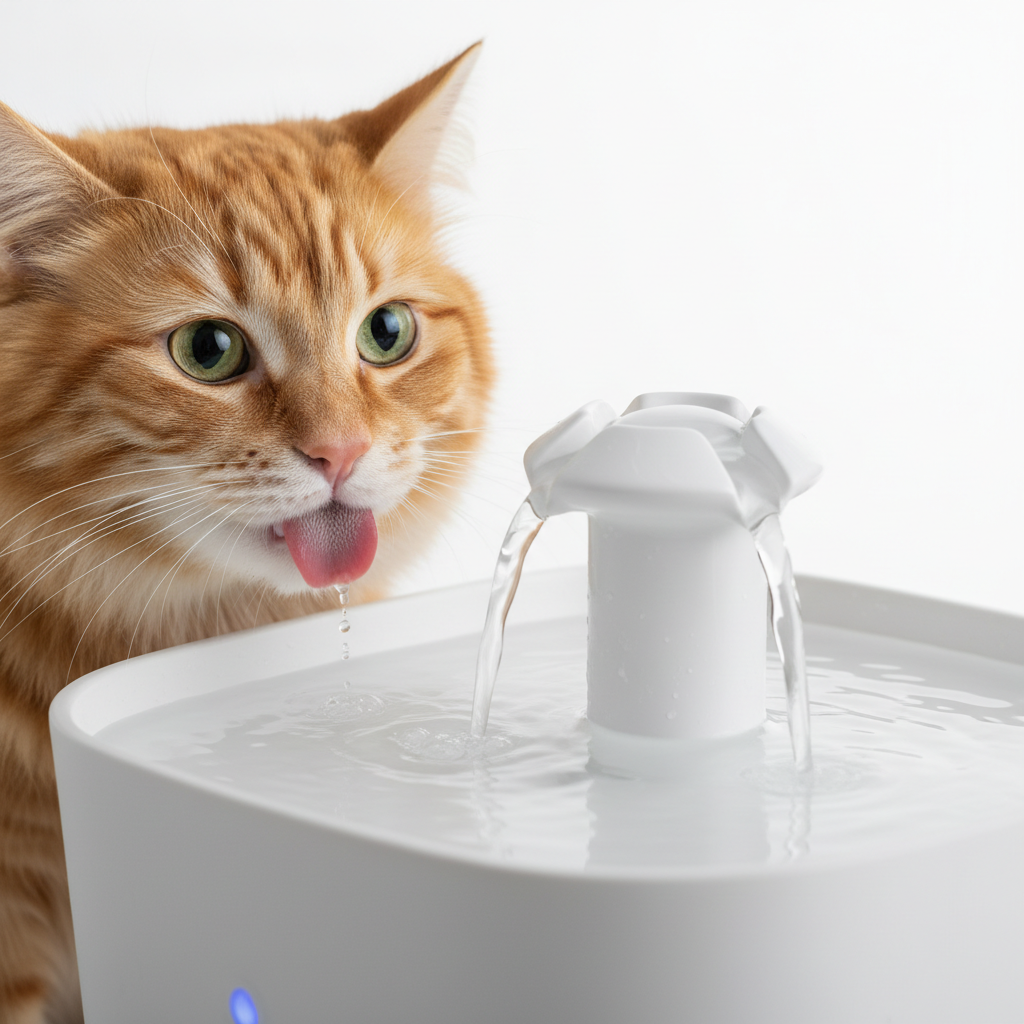 Katt som dricker från fontänen